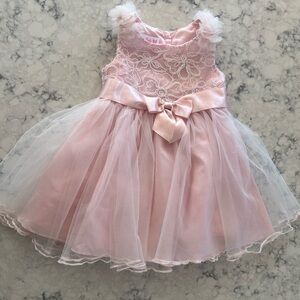 Pink Lace Tulle Dress with Bow only worn once!